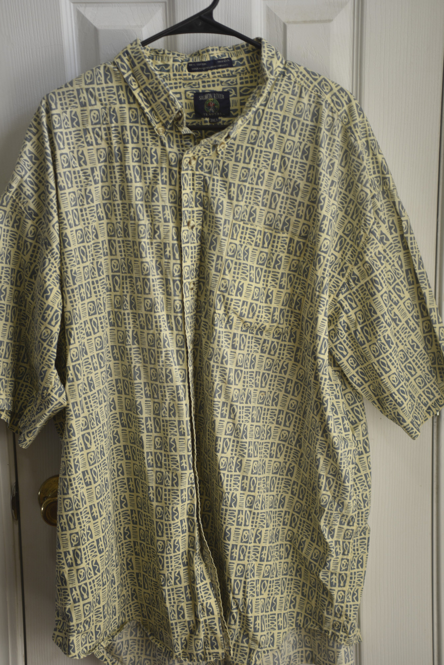 Vintage Salmon River Traders Geometric Print Cotton Shirt 3XLT LSC155